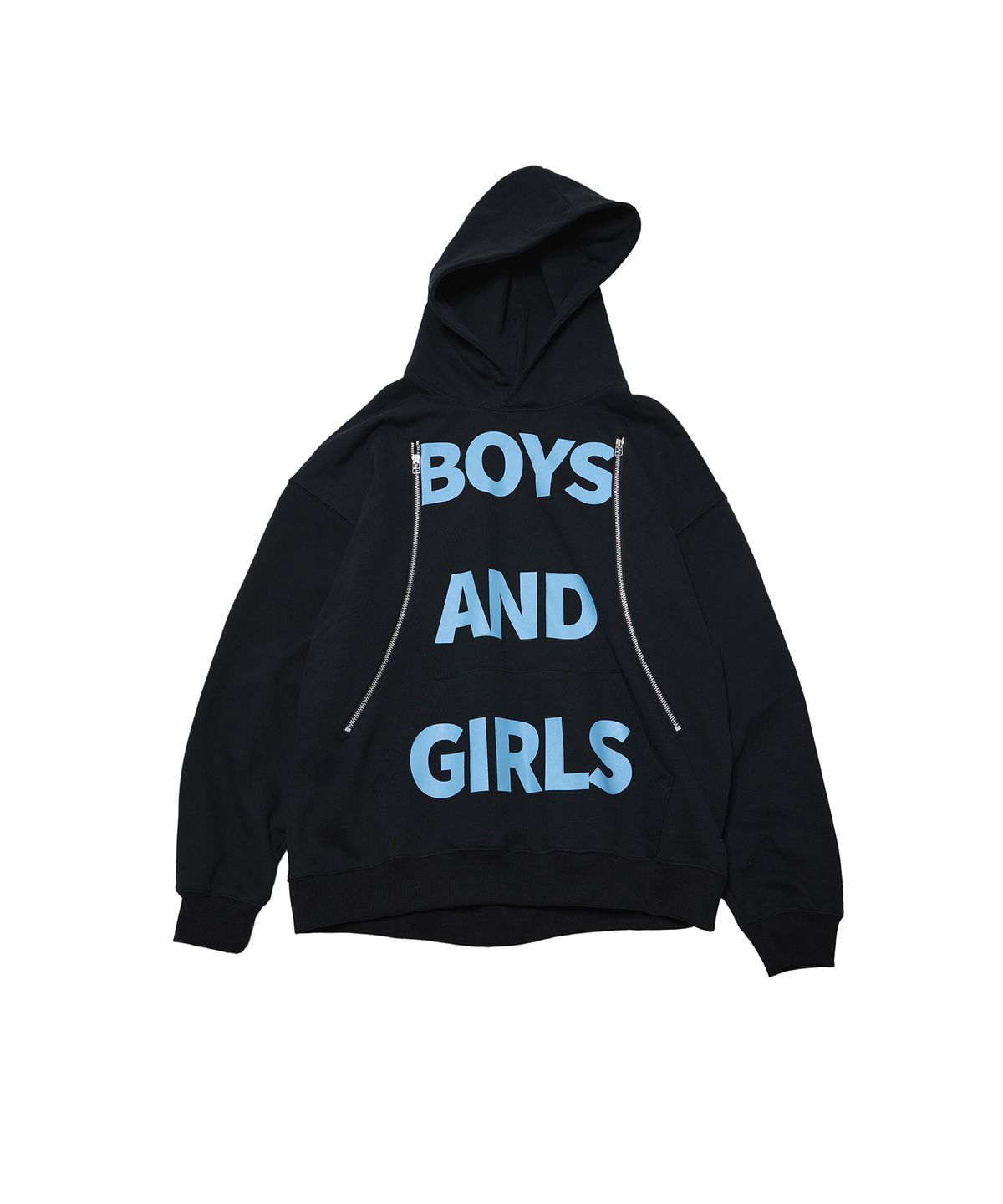 더뮤지엄비지터(THEMUSEUMVISITOR) BNG PRINTED CURVERD ZIPPER HOODY (BLACK)