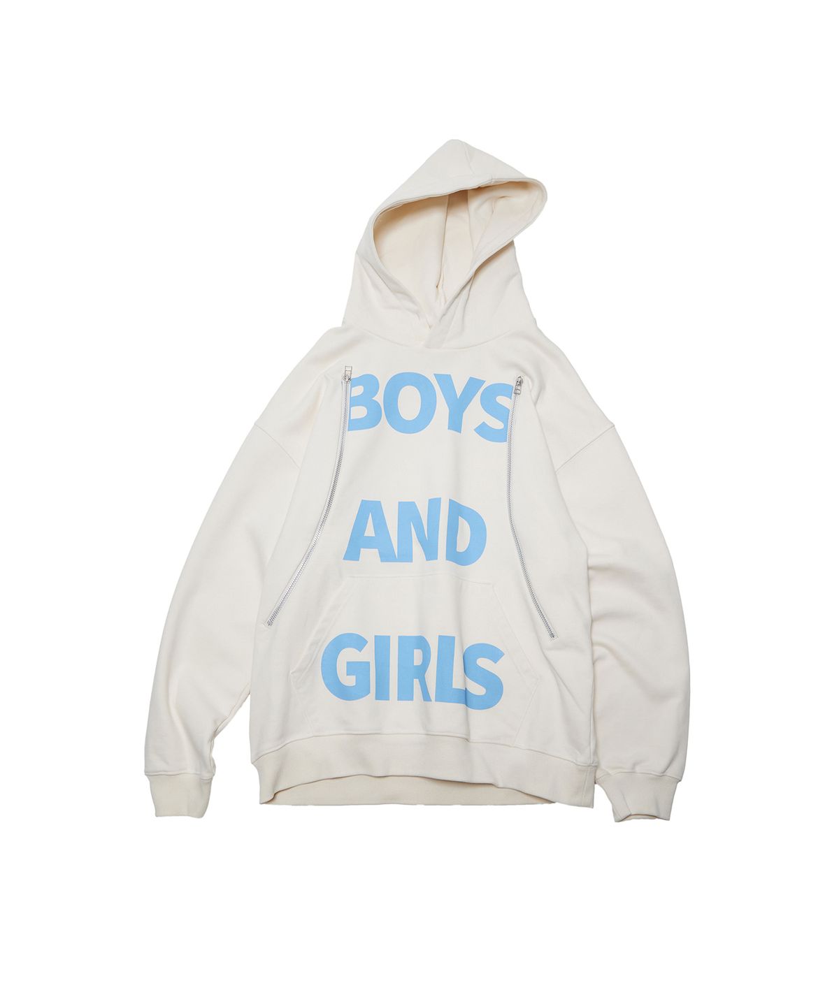 더뮤지엄비지터(THEMUSEUMVISITOR) BNG PRINTED CURVERD ZIPPER HOODY (IVORY)