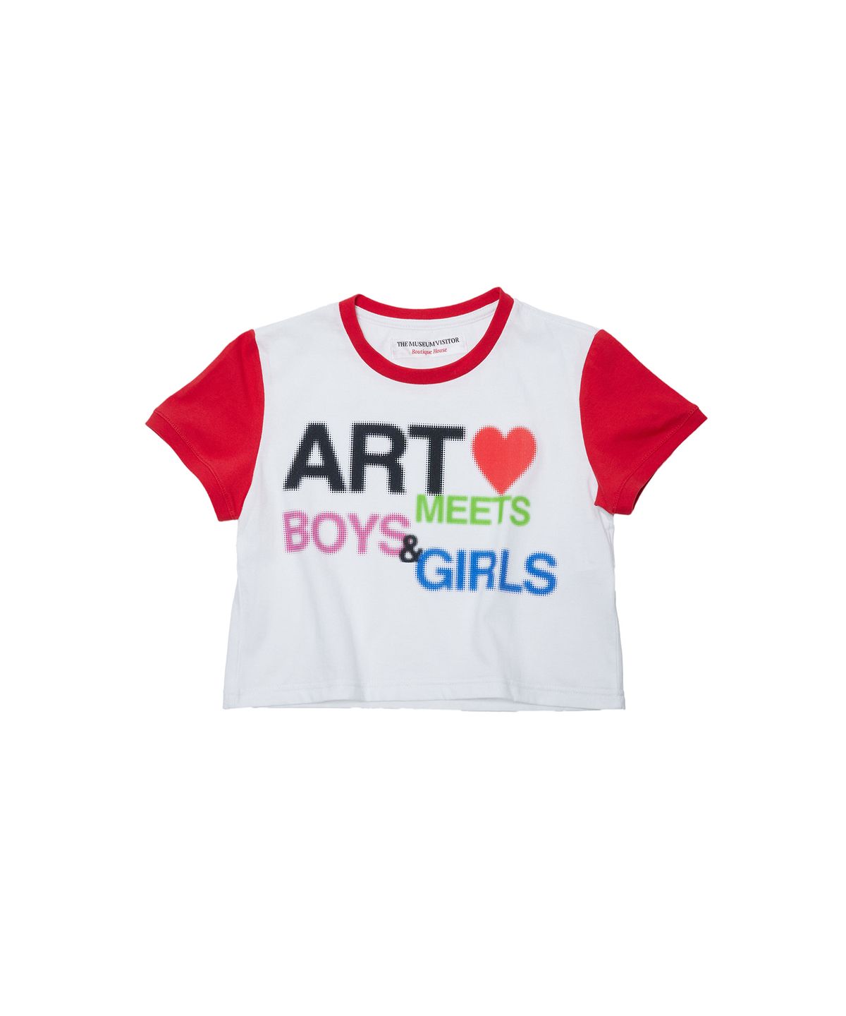 더뮤지엄비지터(THEMUSEUMVISITOR) AMBG PRINTED CROP T-SHIRT (WHITE / RED)