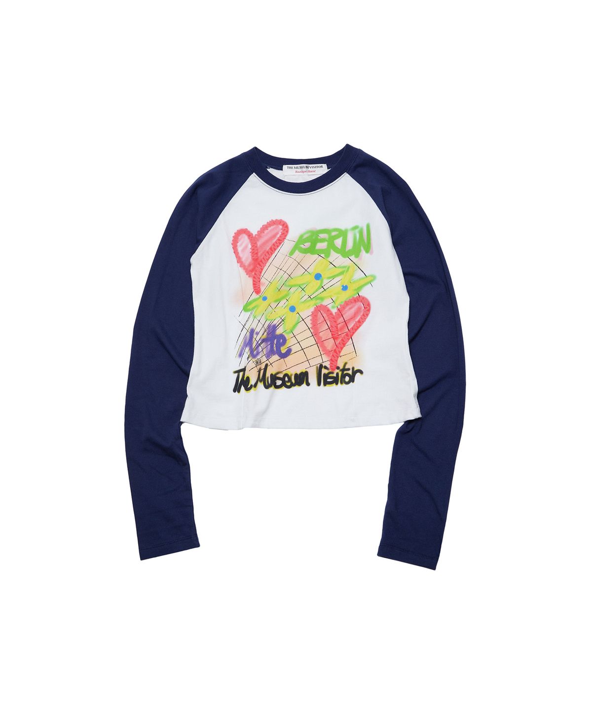 더뮤지엄비지터(THEMUSEUMVISITOR) ESSENTIAL TMV PAINTING RAGLAN LONG SLEEVE (NAVY)
