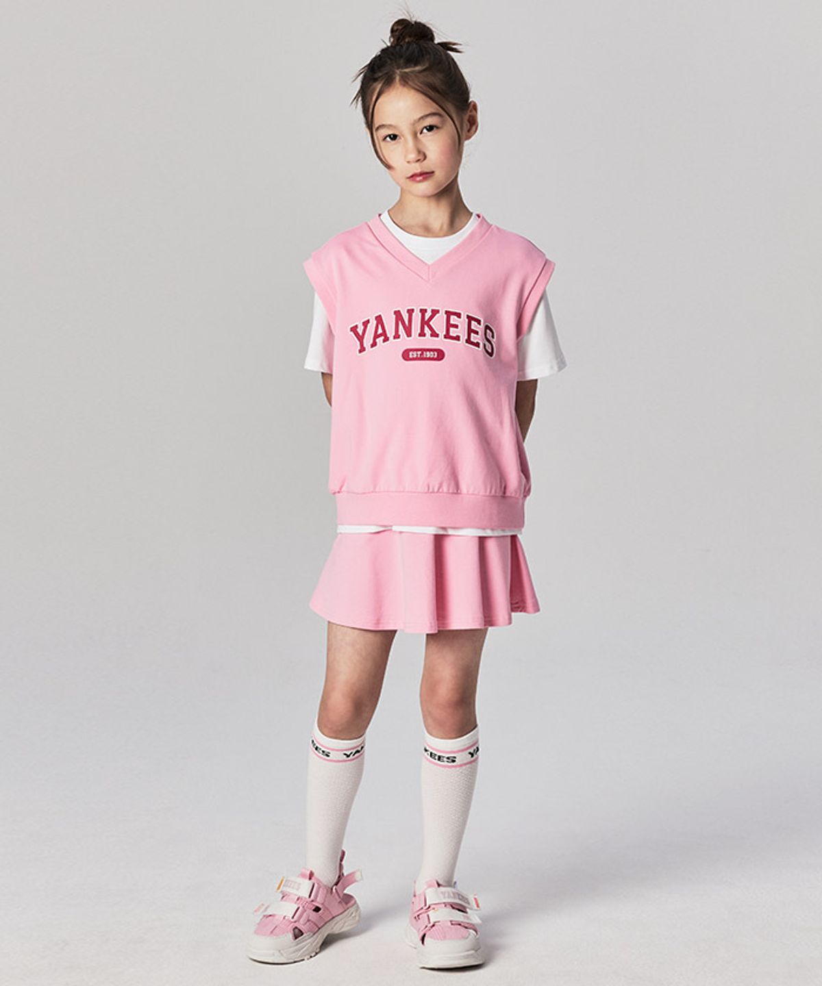 엠엘비 키즈(MLB KIDS) 바시티 3PCS 베스트 반팔 세트 (여아) NY (Pink)