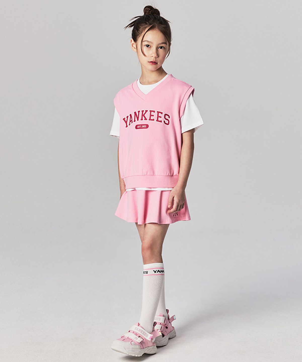 엠엘비 키즈(MLB KIDS) 바시티 3PCS 베스트 반팔 세트 (여아) NY (Pink)