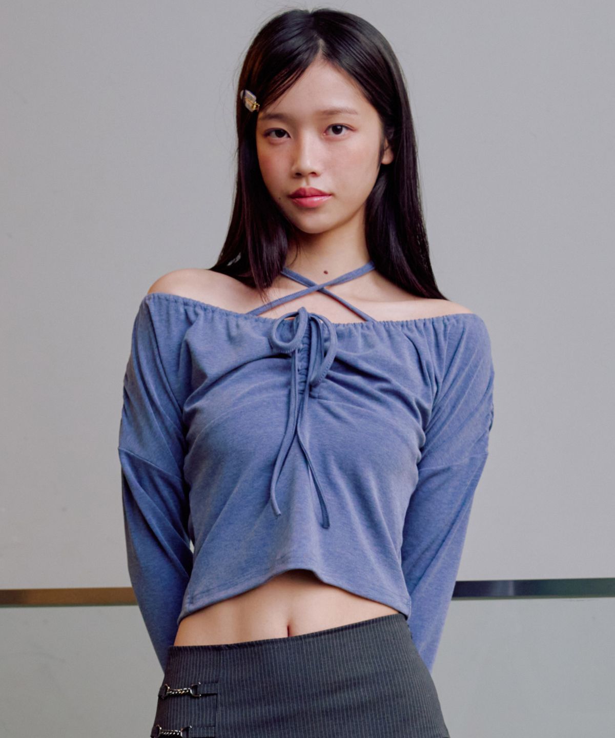 제로플래닛(ZEROPLANET) 헤이즐 페미닌 셔링 탑 [BLUE]
