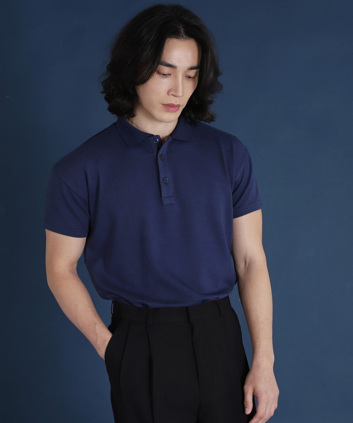 보스트핏(BOASTFIT) 시그니처 코튼모달 머슬핏 카라티 오션네이비