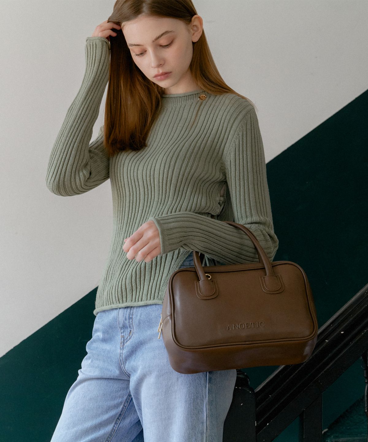 아노에틱(ANOETIC) BASIC SQUARE TOTE BAG_BROWN
