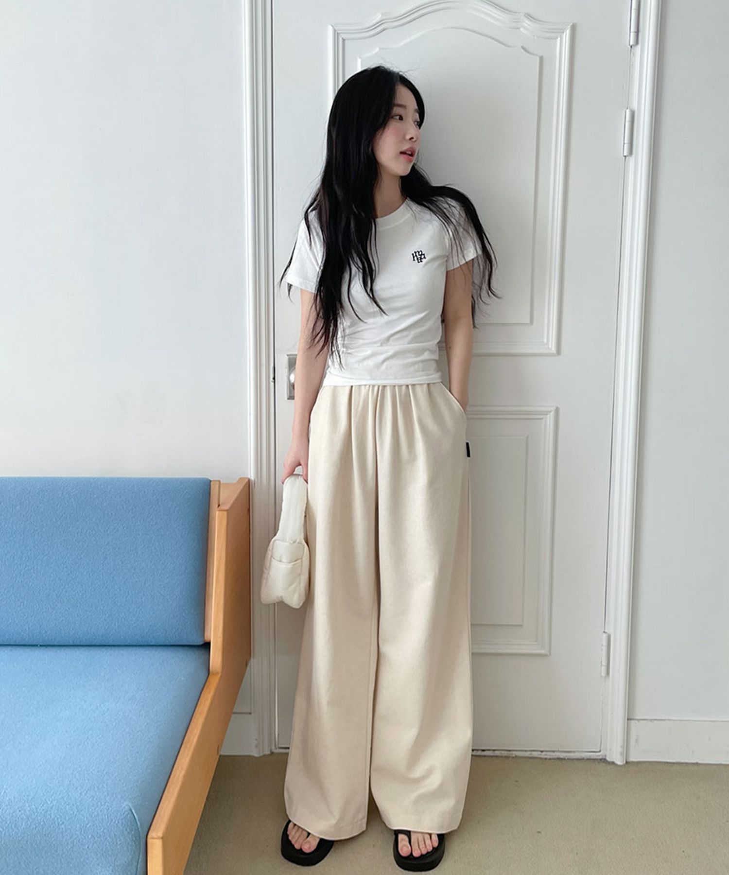 ●muahmuah● Soft Wide Banding Pants Beige MUP25804 MUAHMUAH SOFT WIDE BANDING PANTS