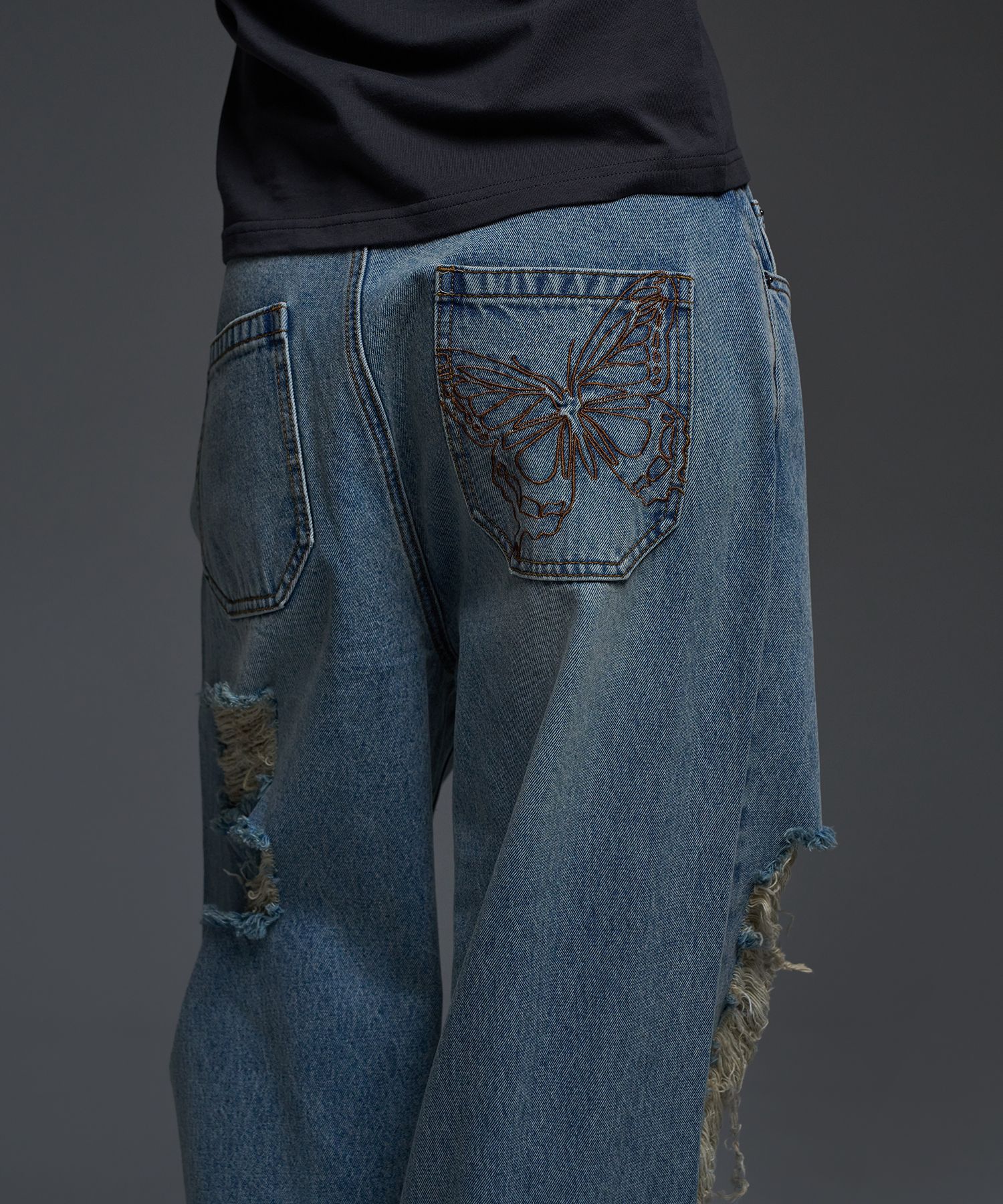 MUSINSA | FANCY CLUB [NF] Destroyed wide denim pants (BLUE)_