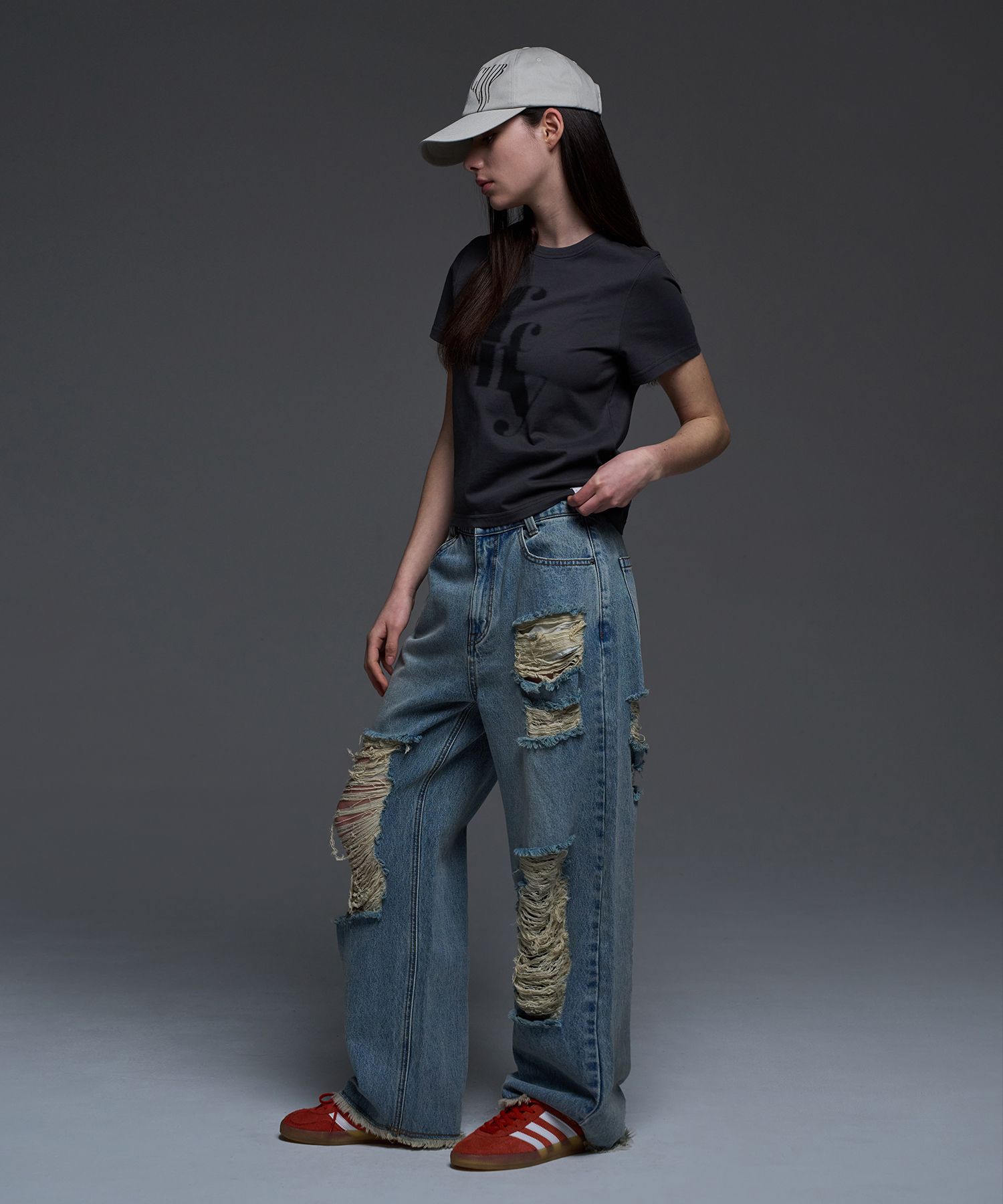 MUSINSA | FANCY CLUB [NF] Destroyed wide denim pants (BLUE)_