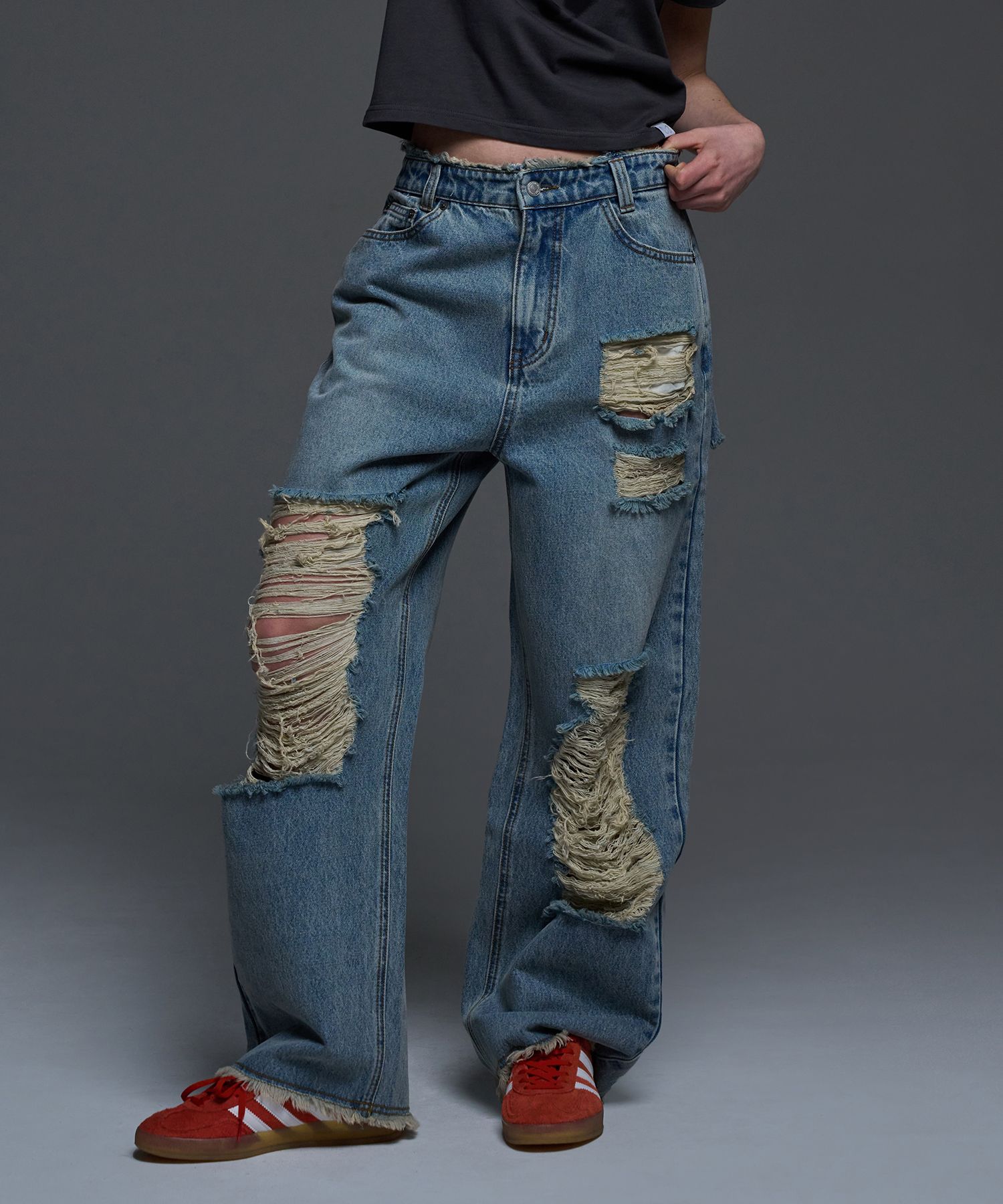 MUSINSA | FANCY CLUB [NF] Destroyed wide denim pants (BLUE)_