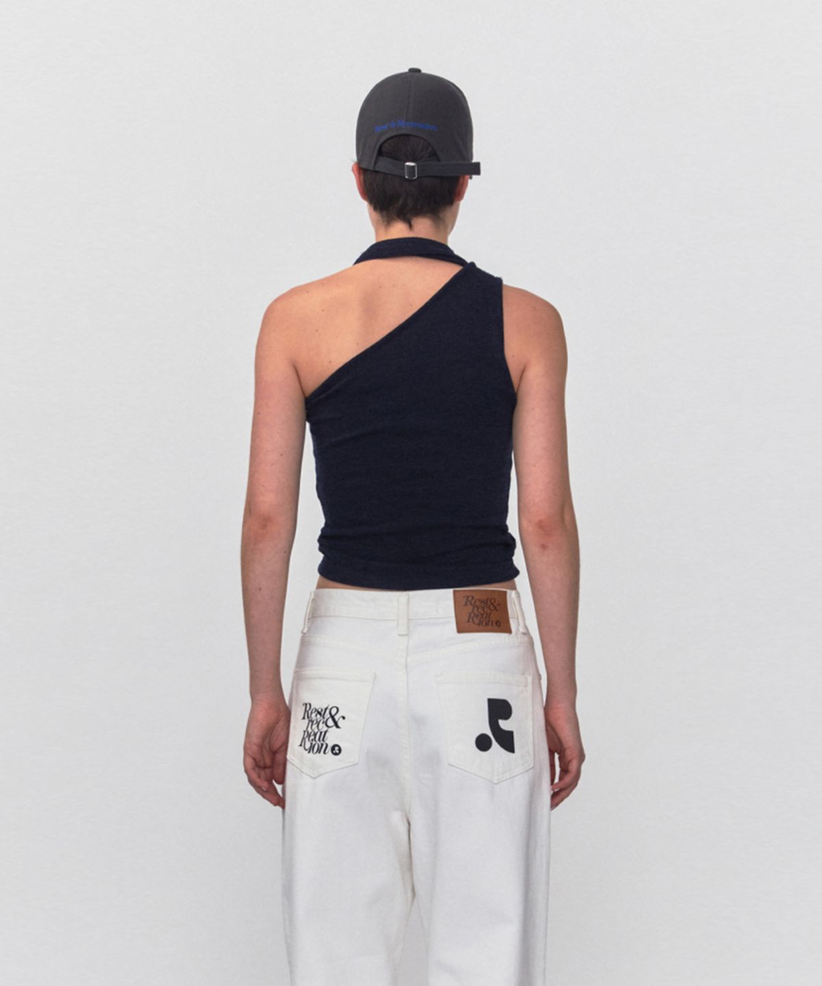 레스트앤레크레이션(REST&RECREATION) RR ONE SHOULDER TIE TOP_NAVY