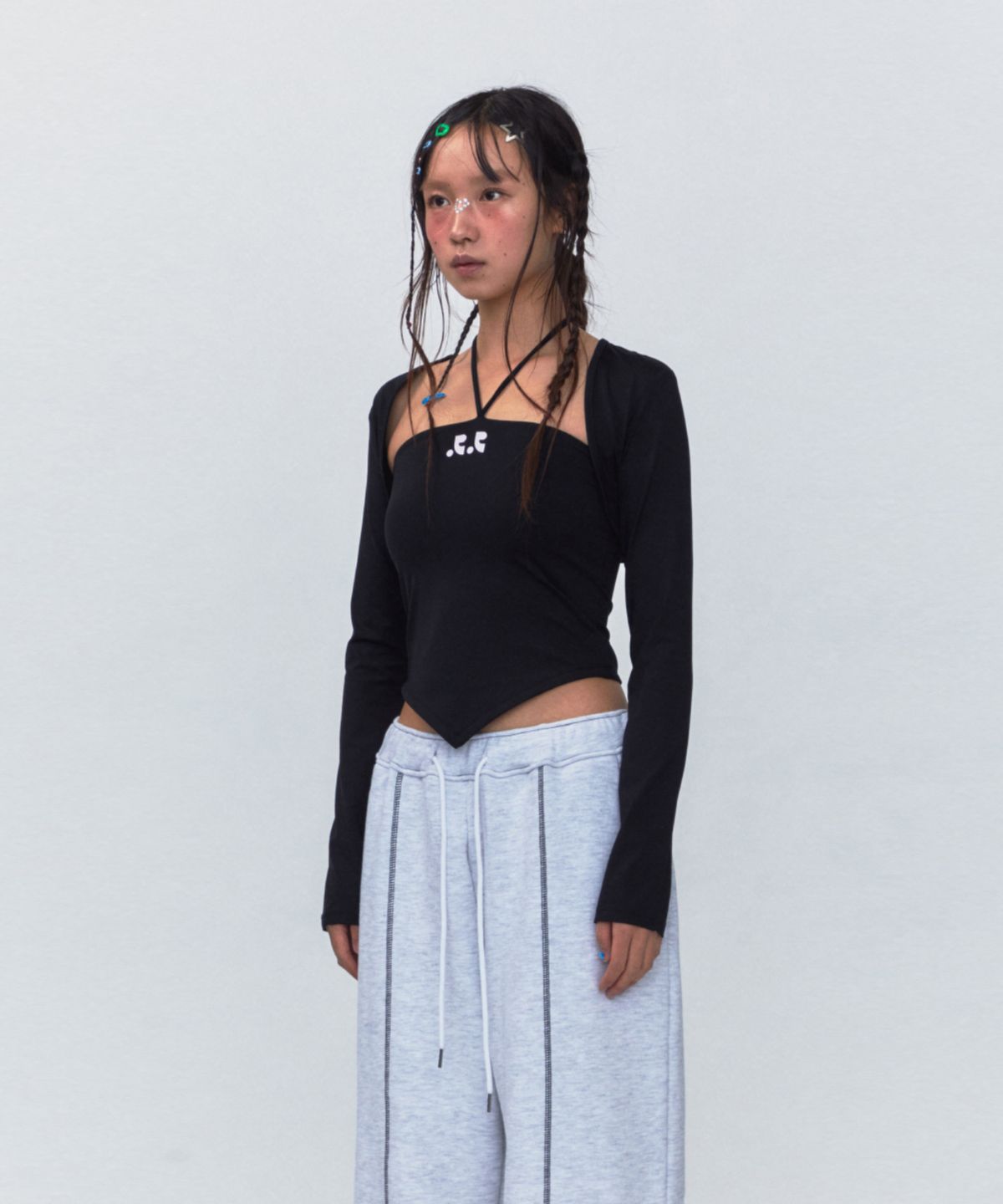 레스트앤레크레이션(REST&RECREATION) RR BOLERO + HALTER TOP_BLACK