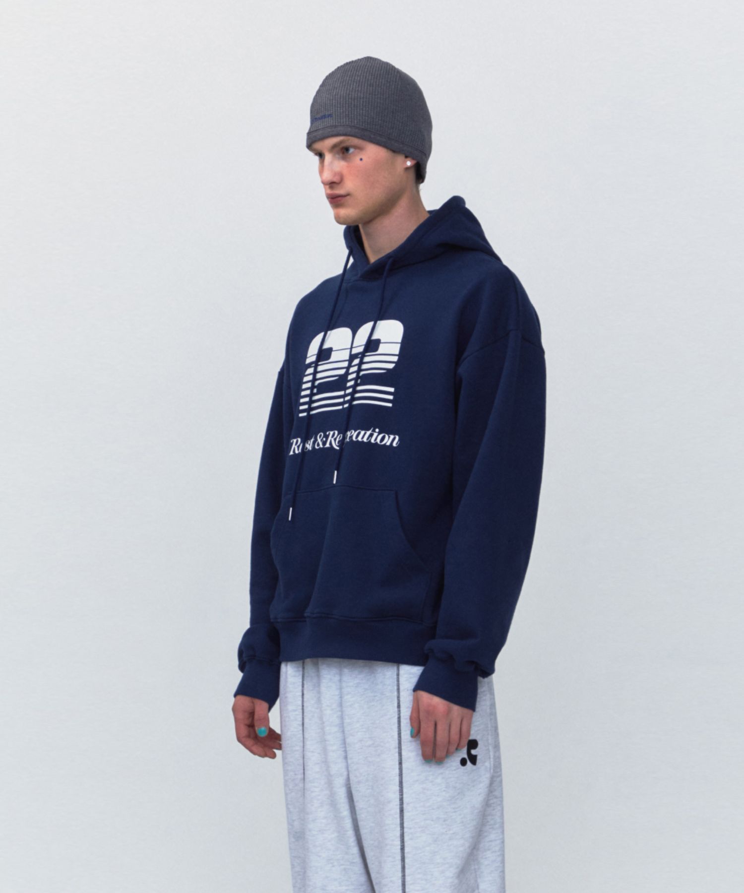 MUSINSA | REST&RECREATION RR 22 LOGO OVERSIZED HOODIE_NAVY