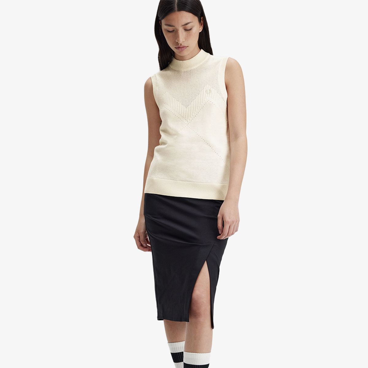프레드페리(FRED PERRY) [Womens] 포인텔 디테일 울 니트 탑 베스트(560) AFPF2417113-560