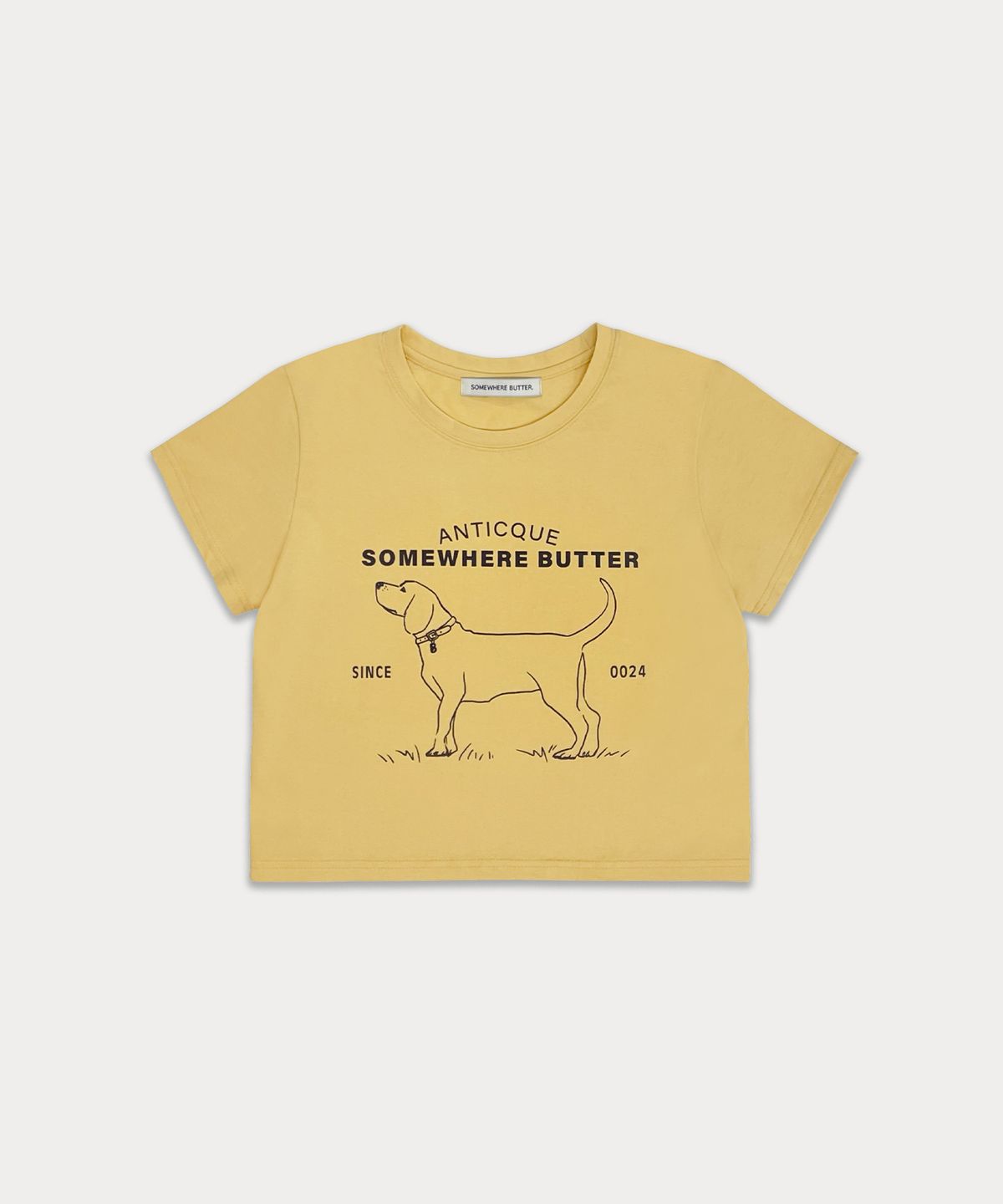 썸웨어버터(SOMEWHEREBUTTER) Love dog vintage top - yellow