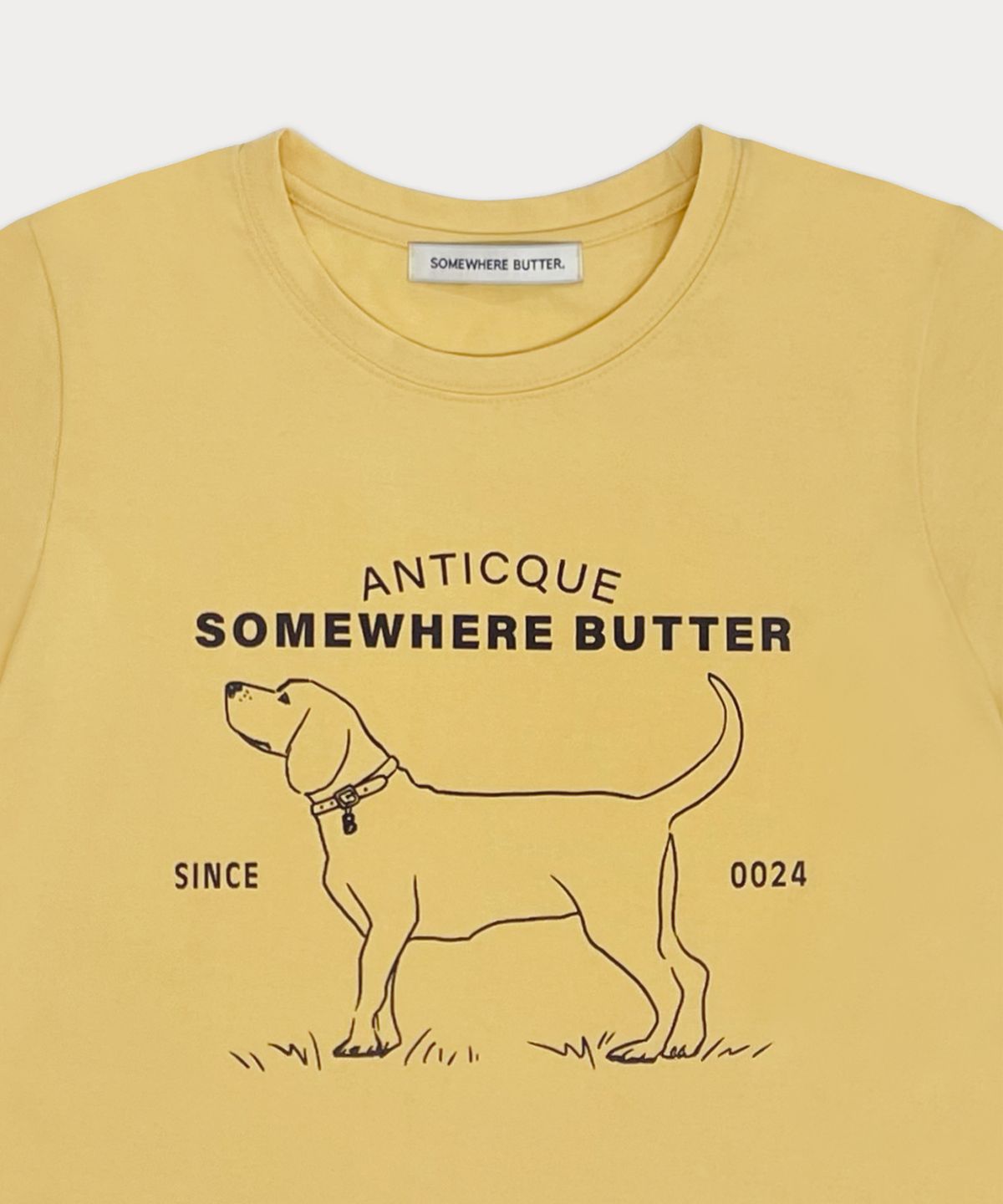 썸웨어버터(SOMEWHEREBUTTER) Love dog vintage top - yellow