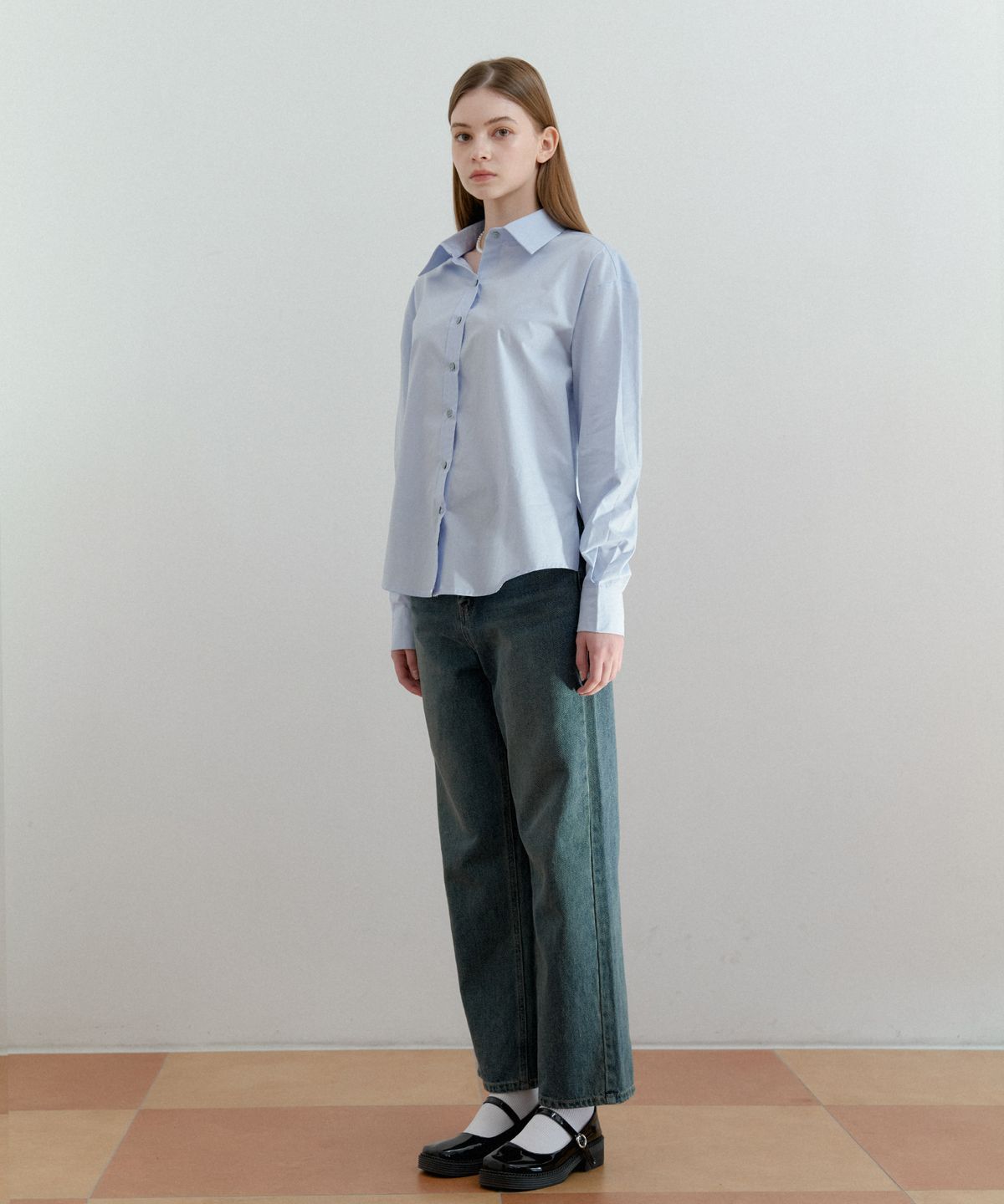아노에틱(ANOETIC) ANC COLLAR LOGO SHIRT_BLUE