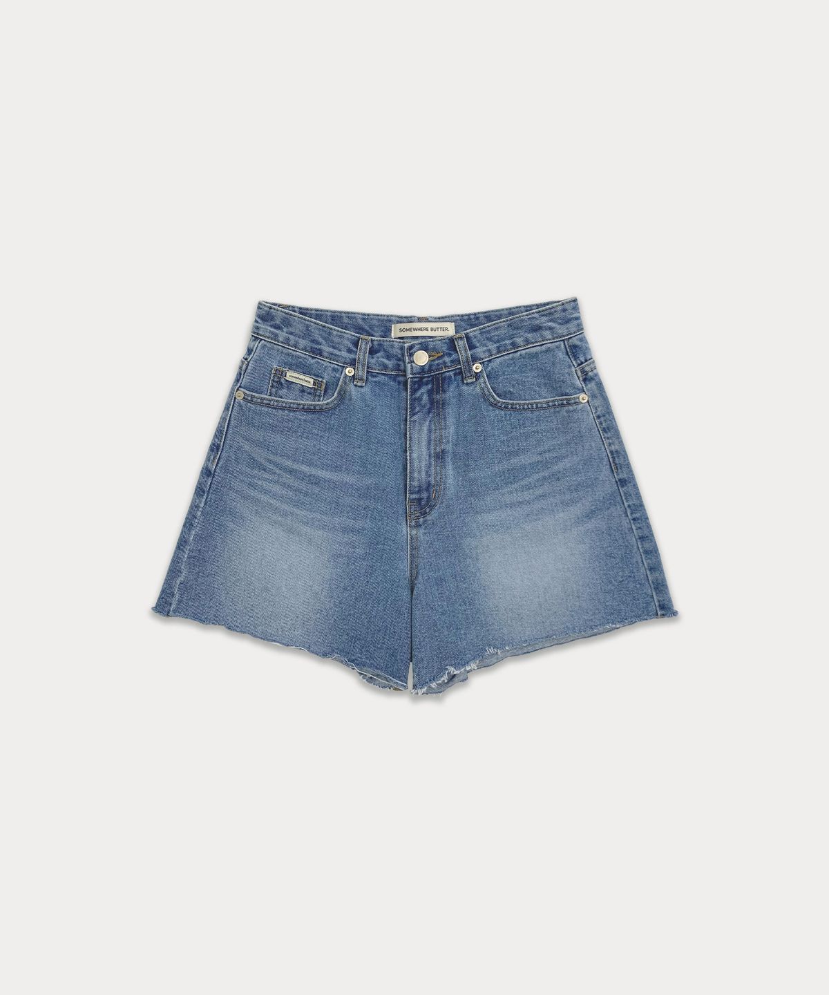 썸웨어버터(SOMEWHEREBUTTER) Cutting half denim pants - middle blue