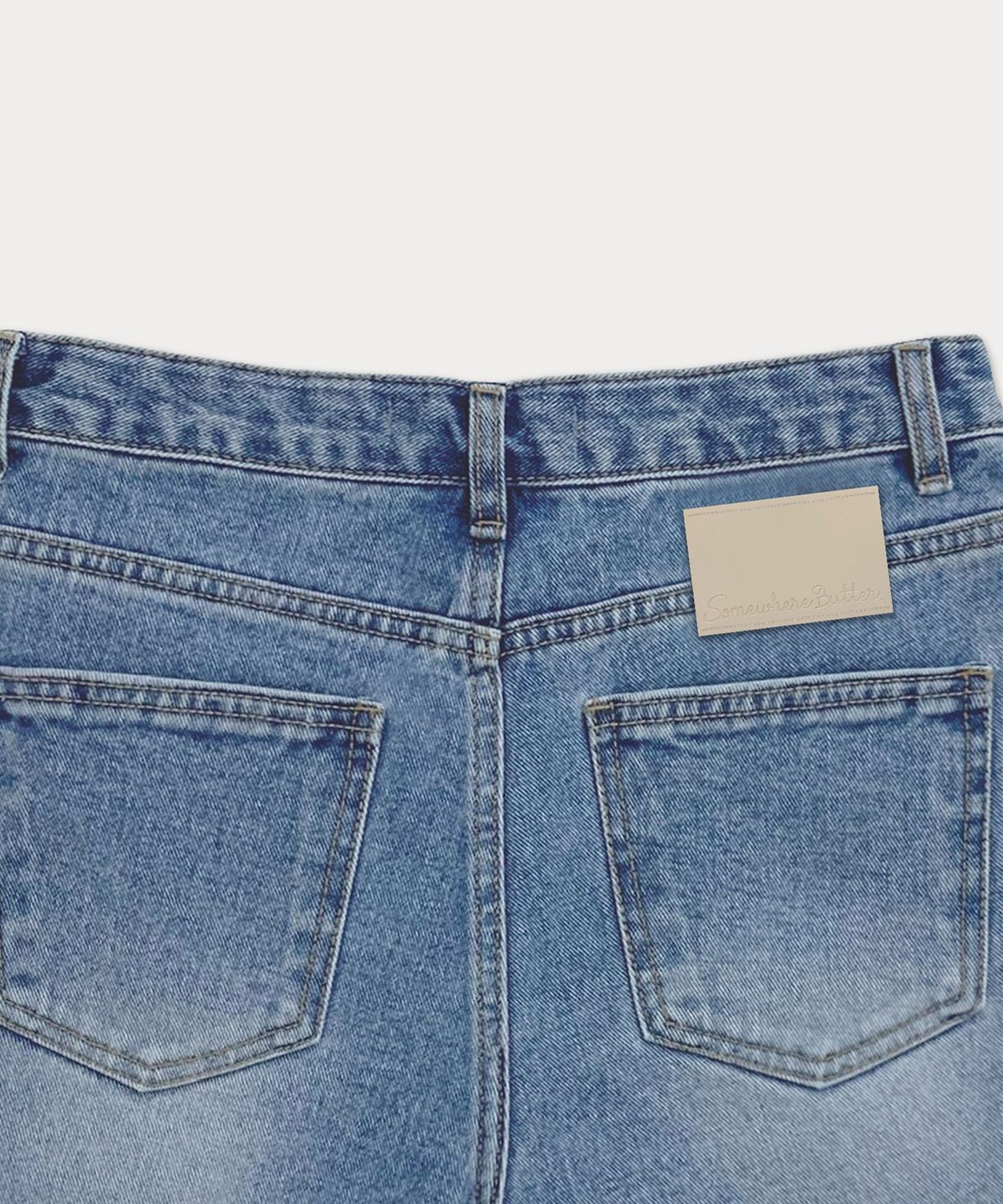 썸웨어버터(SOMEWHEREBUTTER) Cutting half denim pants - middle blue