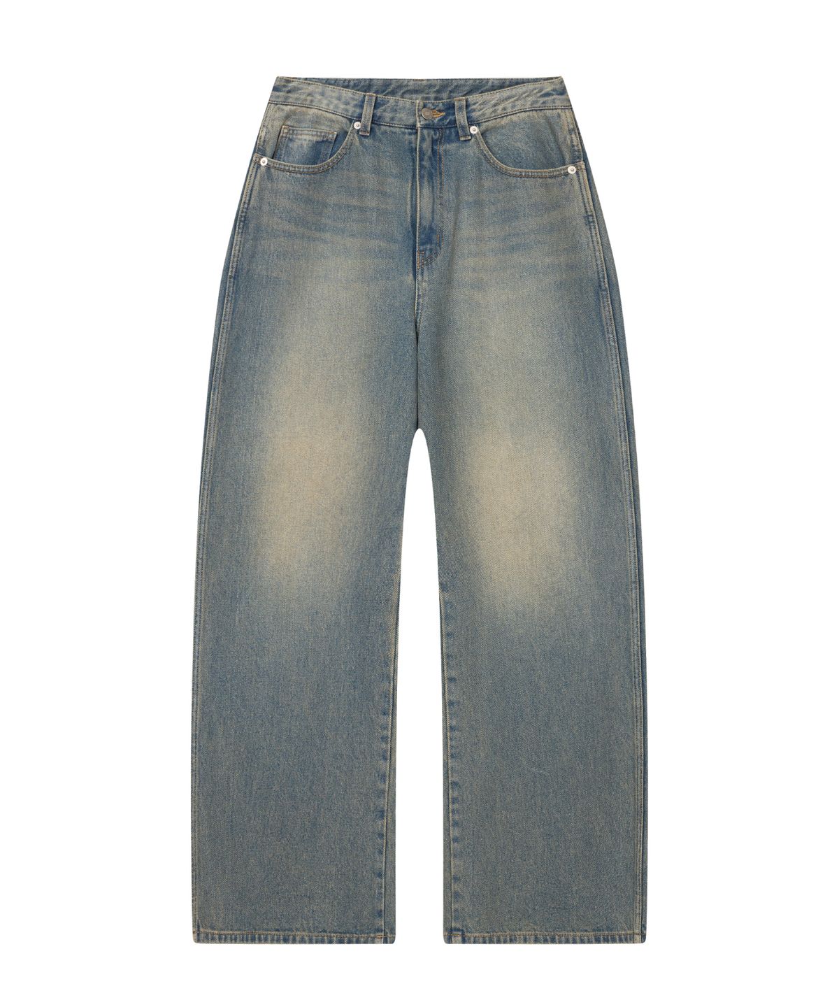 이우가마카라스(IUGAMAKARAS) Needlework Denim Pants (Sand Blue)