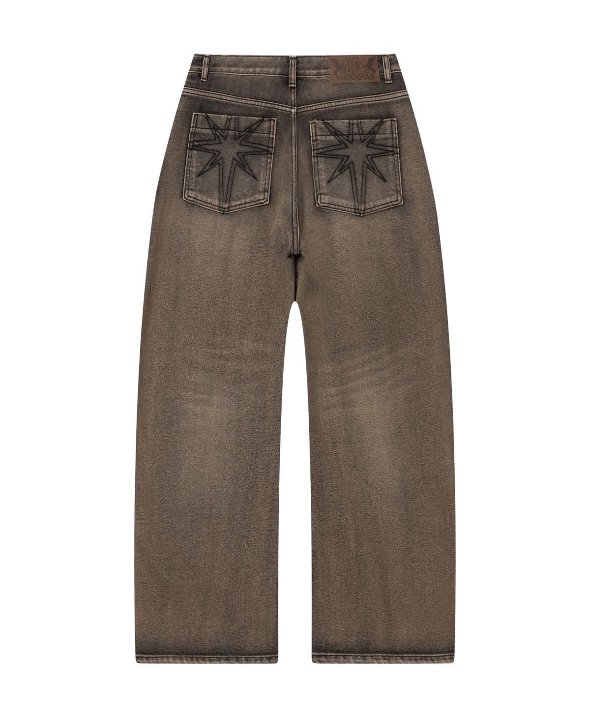 이우가마카라스(IUGAMAKARAS) Needlework Denim Pants (Sand Black)