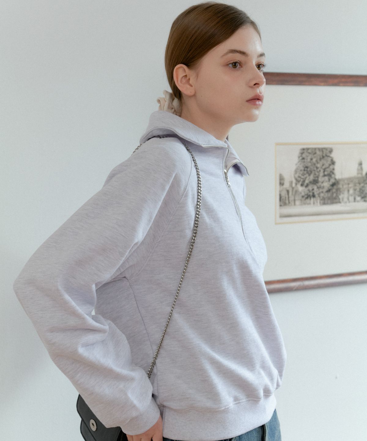 아노에틱(ANOETIC) NEW LOGO HALF ZIP UP SWEATSHIRT_MELANGE