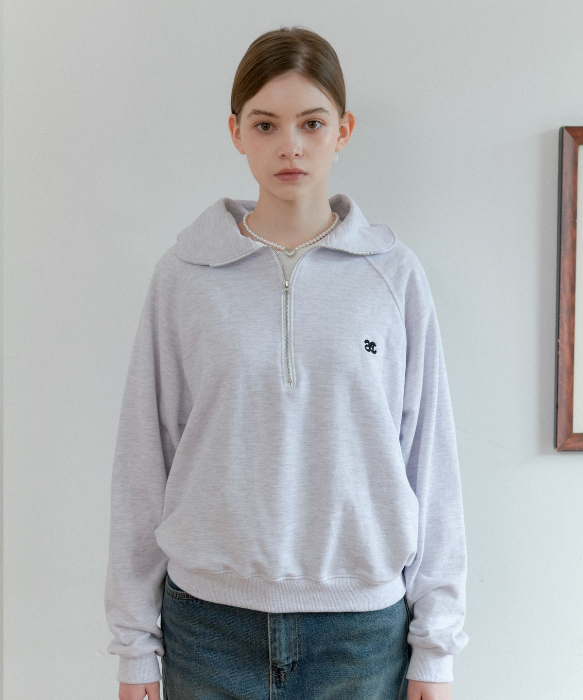 아노에틱(ANOETIC) NEW LOGO HALF ZIP UP SWEATSHIRT_MELANGE