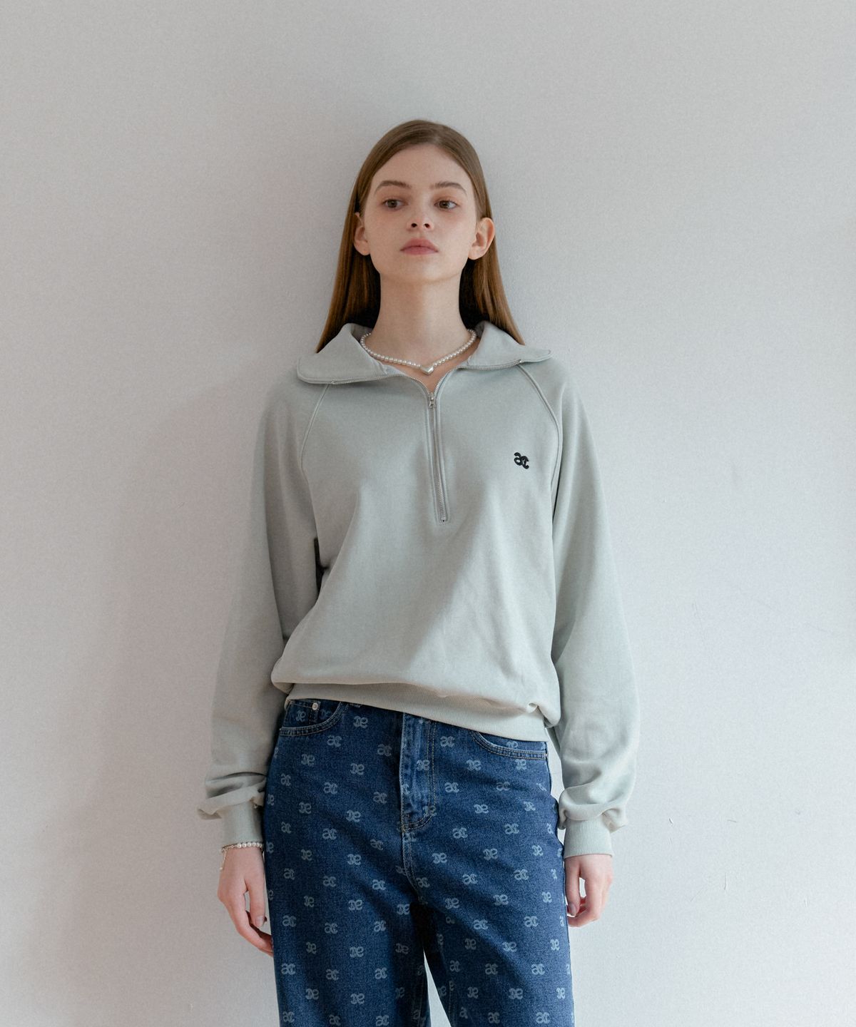 아노에틱(ANOETIC) NEW LOGO HALF ZIP UP SWEATSHIRT_MINT