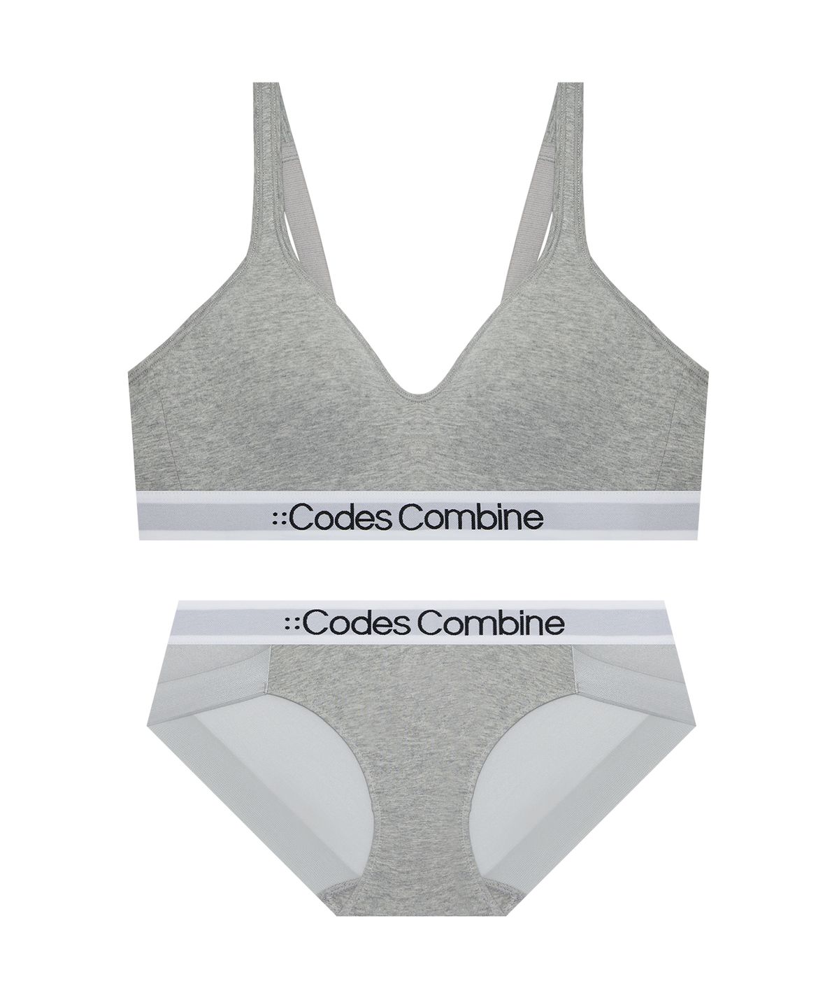 코데즈컴바인 이너웨어(CODES COMBINE INNERWEAR) 와이드윙 코튼 스포츠브라팬티 세트_멜란지그레이