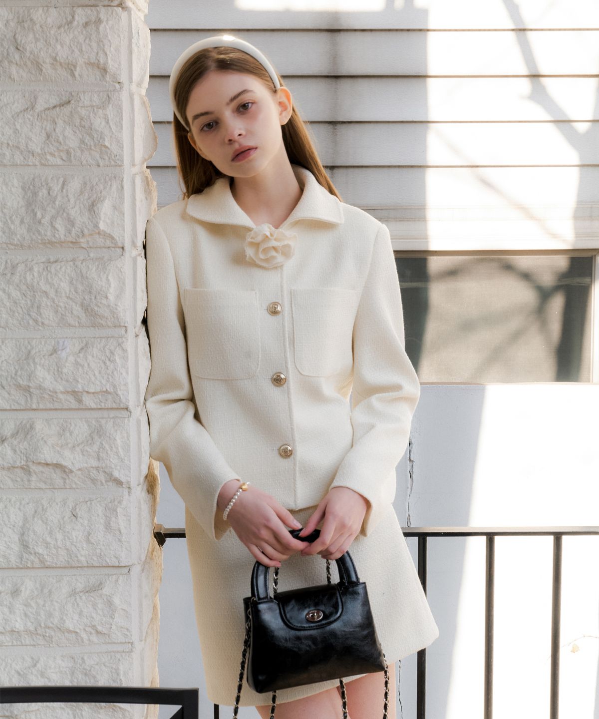아노에틱(ANOETIC) CLASSIC TWEED SKIRT_IVORY