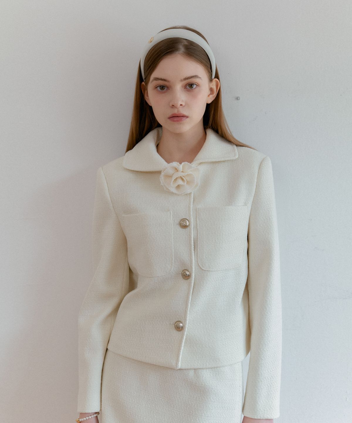 아노에틱(ANOETIC) CLASSIC TWEED SKIRT_IVORY