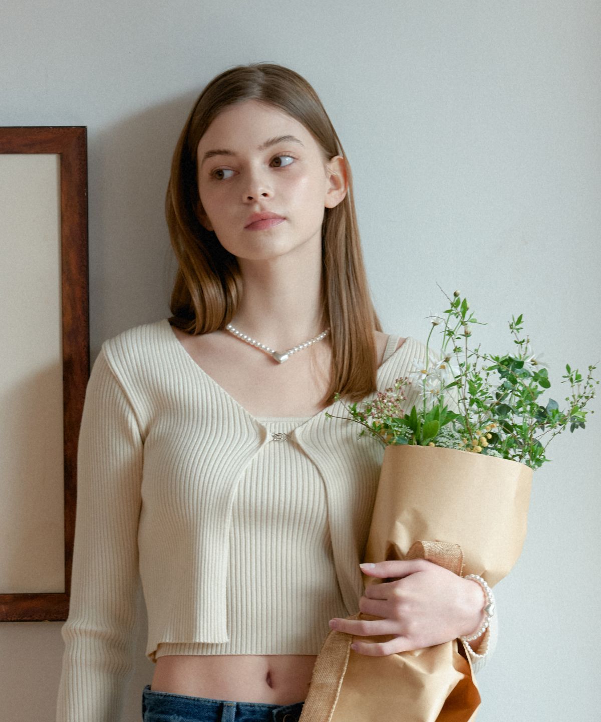 아노에틱(ANOETIC) ANC RIBBED KNIT CARDIGAN SET_BEIGE