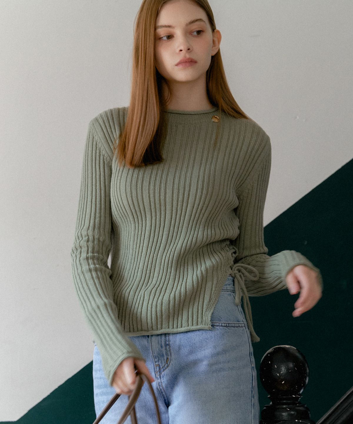 아노에틱(ANOETIC) ANC SIDE STRAP KNIT TOP_KHAKI