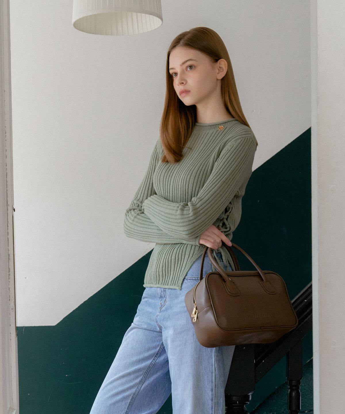 아노에틱(ANOETIC) ANC SIDE STRAP KNIT TOP_KHAKI