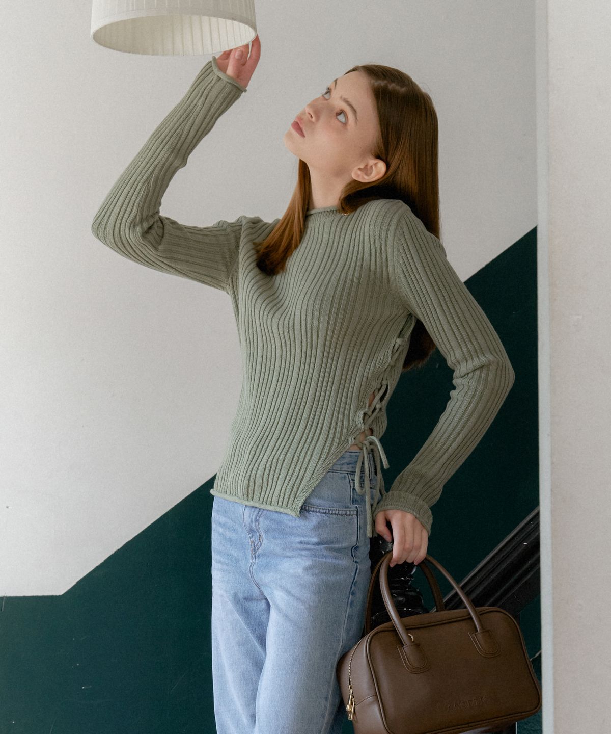 아노에틱(ANOETIC) ANC SIDE STRAP KNIT TOP_KHAKI