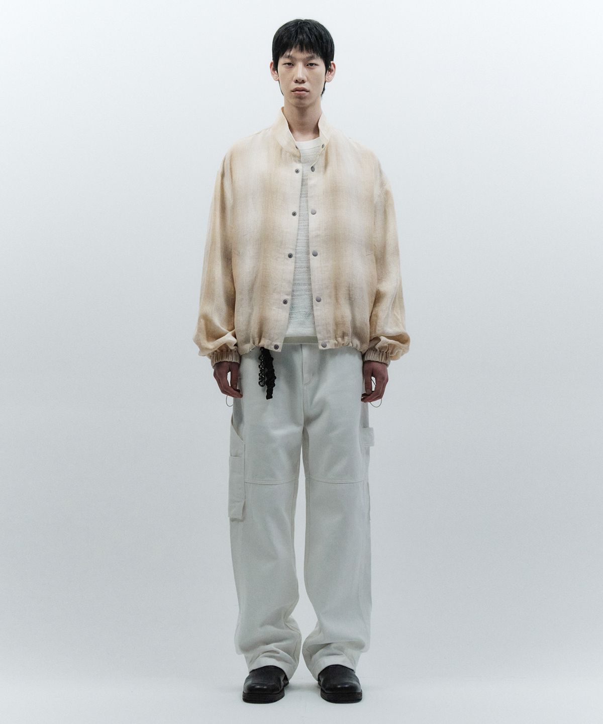 인사일런스(INSILENCE) 린넨 체크 블루종 BEIGE