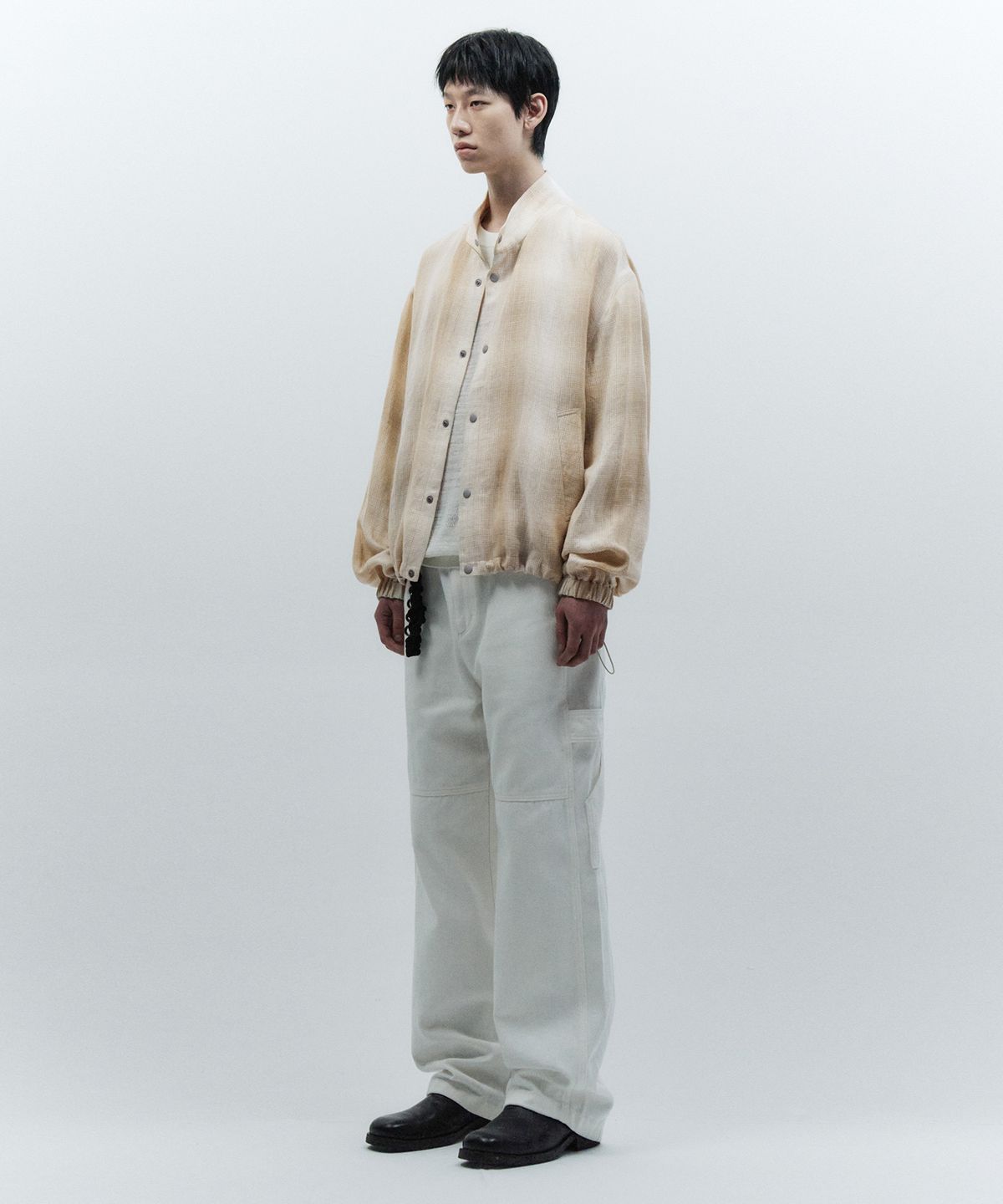 인사일런스(INSILENCE) 린넨 체크 블루종 BEIGE