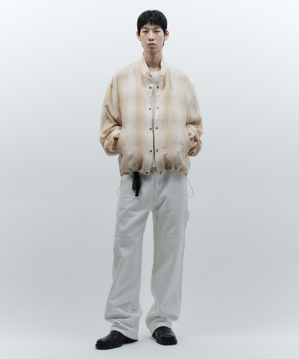 인사일런스(INSILENCE) 린넨 체크 블루종 BEIGE