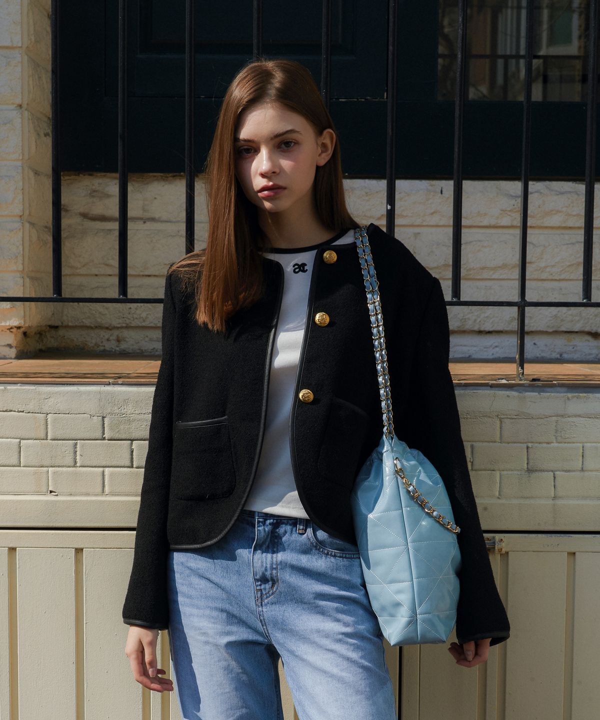 아노에틱(ANOETIC) ROUND NECK TWEED JACKET_BLACK
