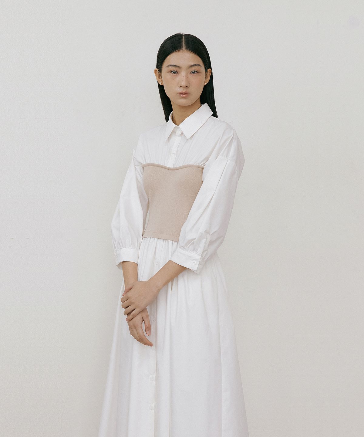 루시르주(LUCIR ZU) Evening Shirt Long One-piece (beige)
