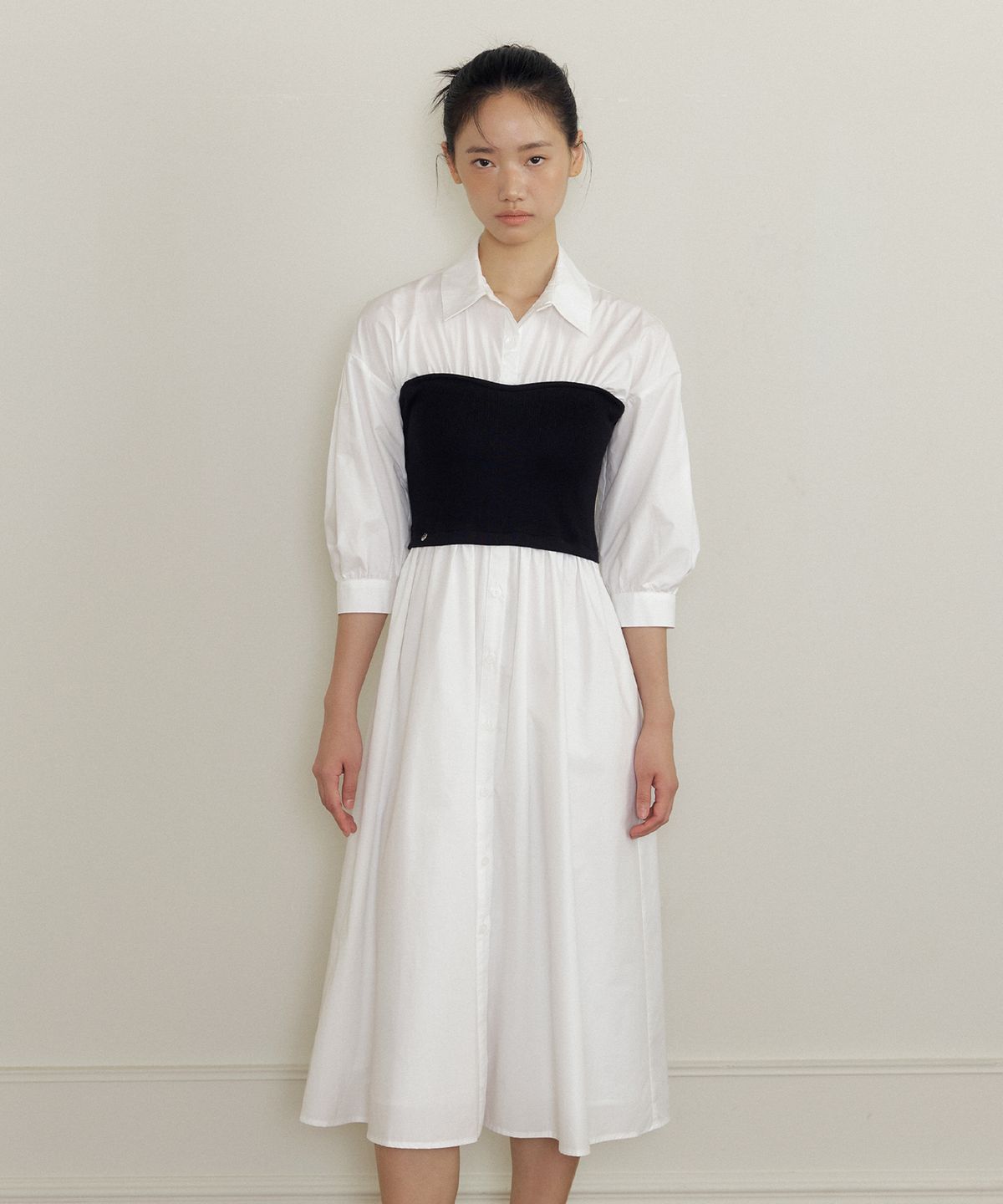 루시르주(LUCIR ZU) Evening Shirt Long One-piece (black)