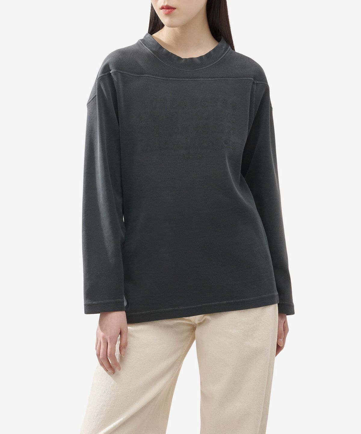 메종 마르지엘라(MAISON MARGIELA) 넘버 로고 언발란스 맨투맨 - 블랙 / S51GU0129S24650900