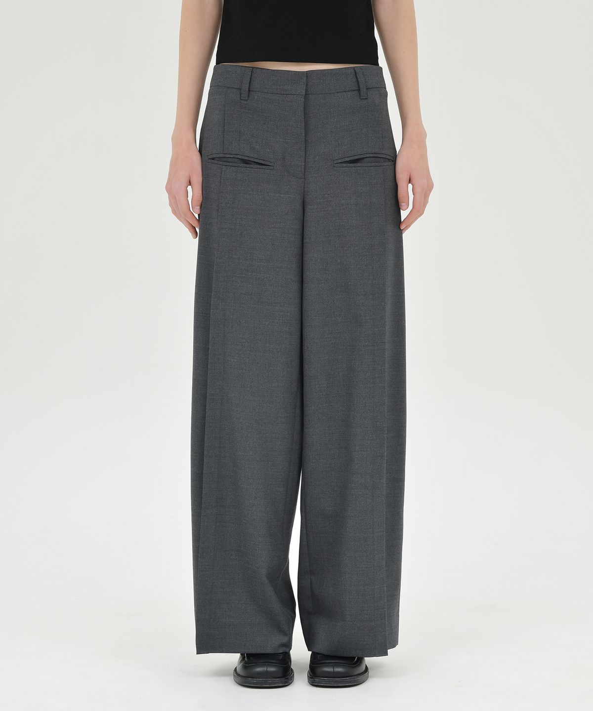 브라운야드(BROWNYARD) W 울 와이드 팬츠, 차콜