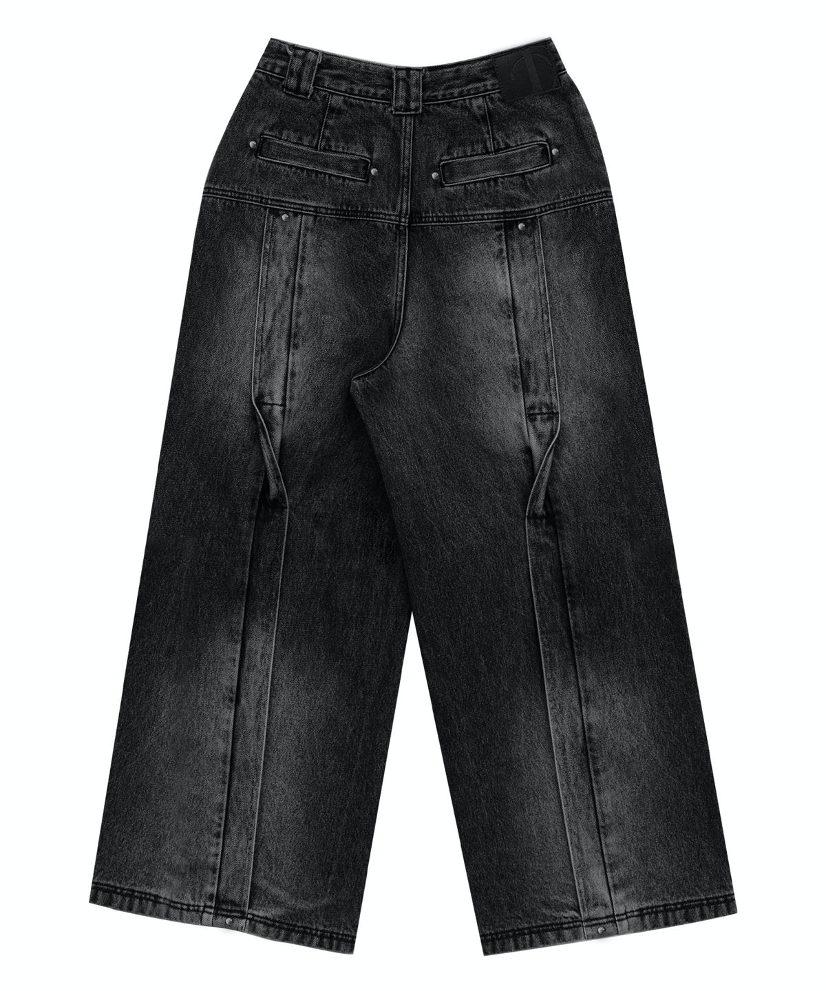 트리밍버드(TREEMINGBIRD) Twisted Wide Denim Set-up Pants [ Black ]