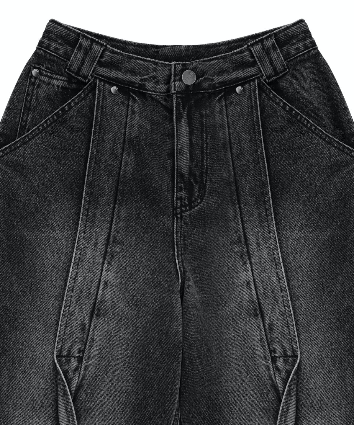 트리밍버드(TREEMINGBIRD) Twisted Wide Denim Set-up Pants [ Black ]