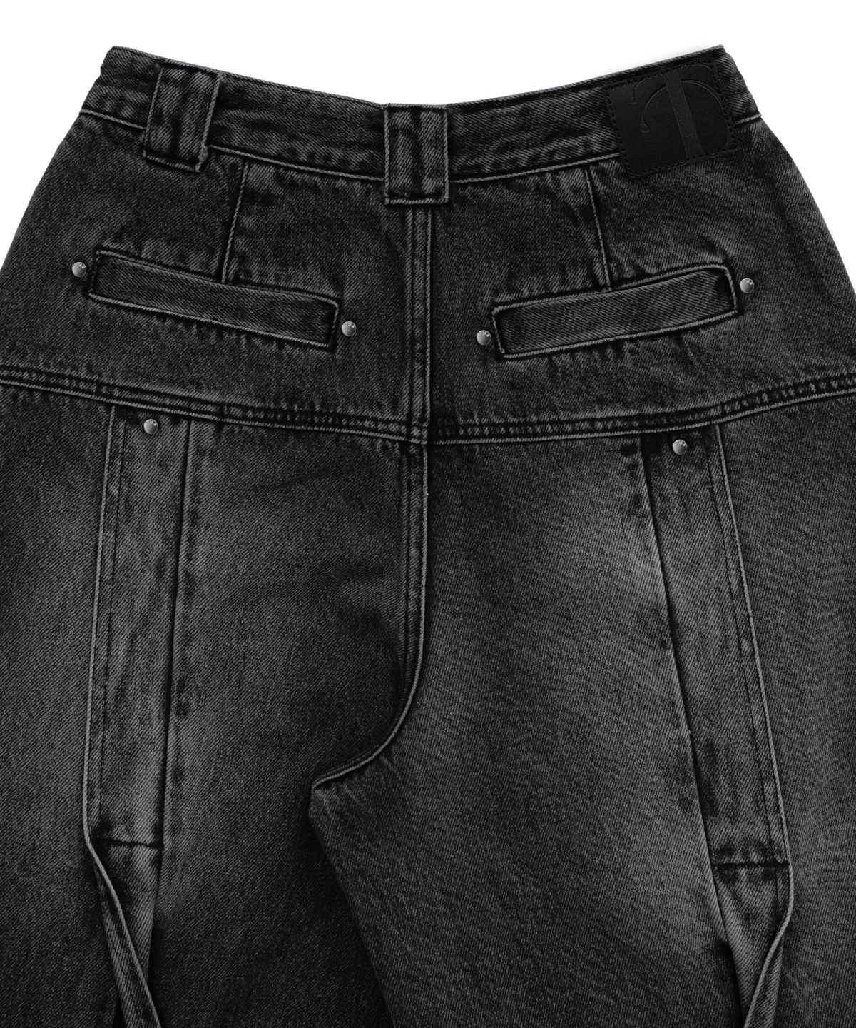 트리밍버드(TREEMINGBIRD) Twisted Wide Denim Set-up Pants [ Black ]