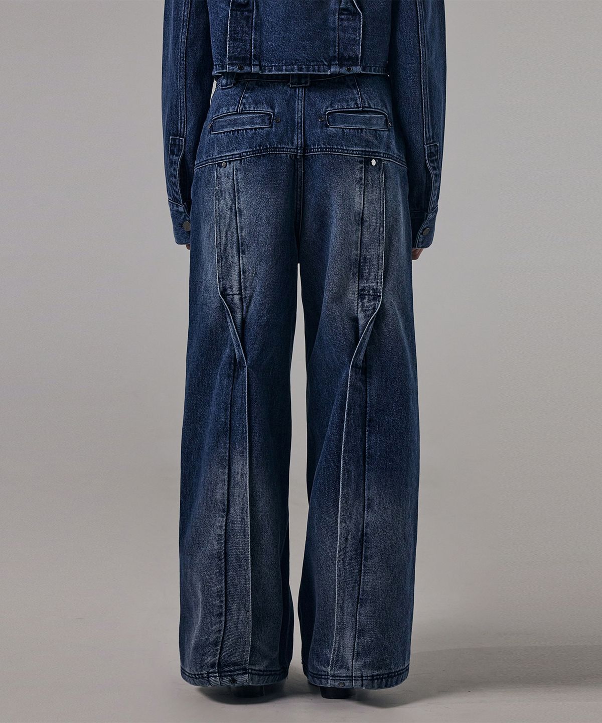 트리밍버드(TREEMINGBIRD) Twisted Wide Denim Set-up Pants [ Blue ]