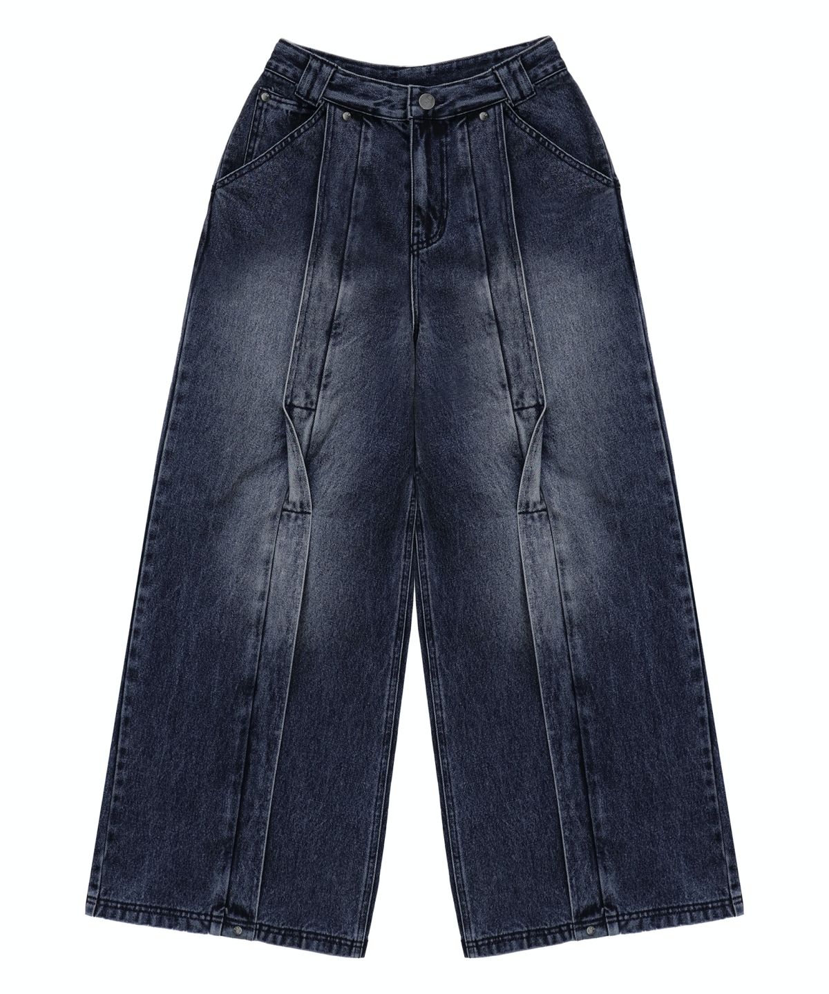 트리밍버드(TREEMINGBIRD) Twisted Wide Denim Set-up Pants [ Blue ]