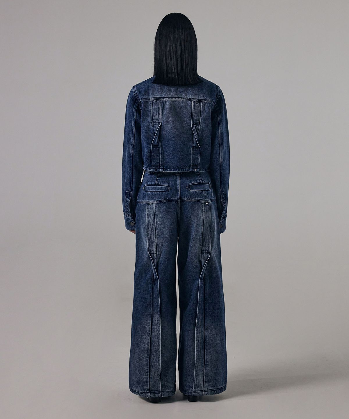 트리밍버드(TREEMINGBIRD) Twisted Non-collar Denim Set-up Jacket [ Blue ]