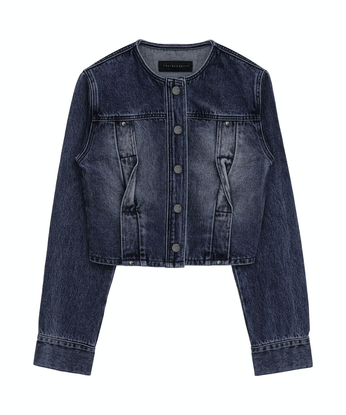 트리밍버드(TREEMINGBIRD) Twisted Non-collar Denim Set-up Jacket [ Blue ]