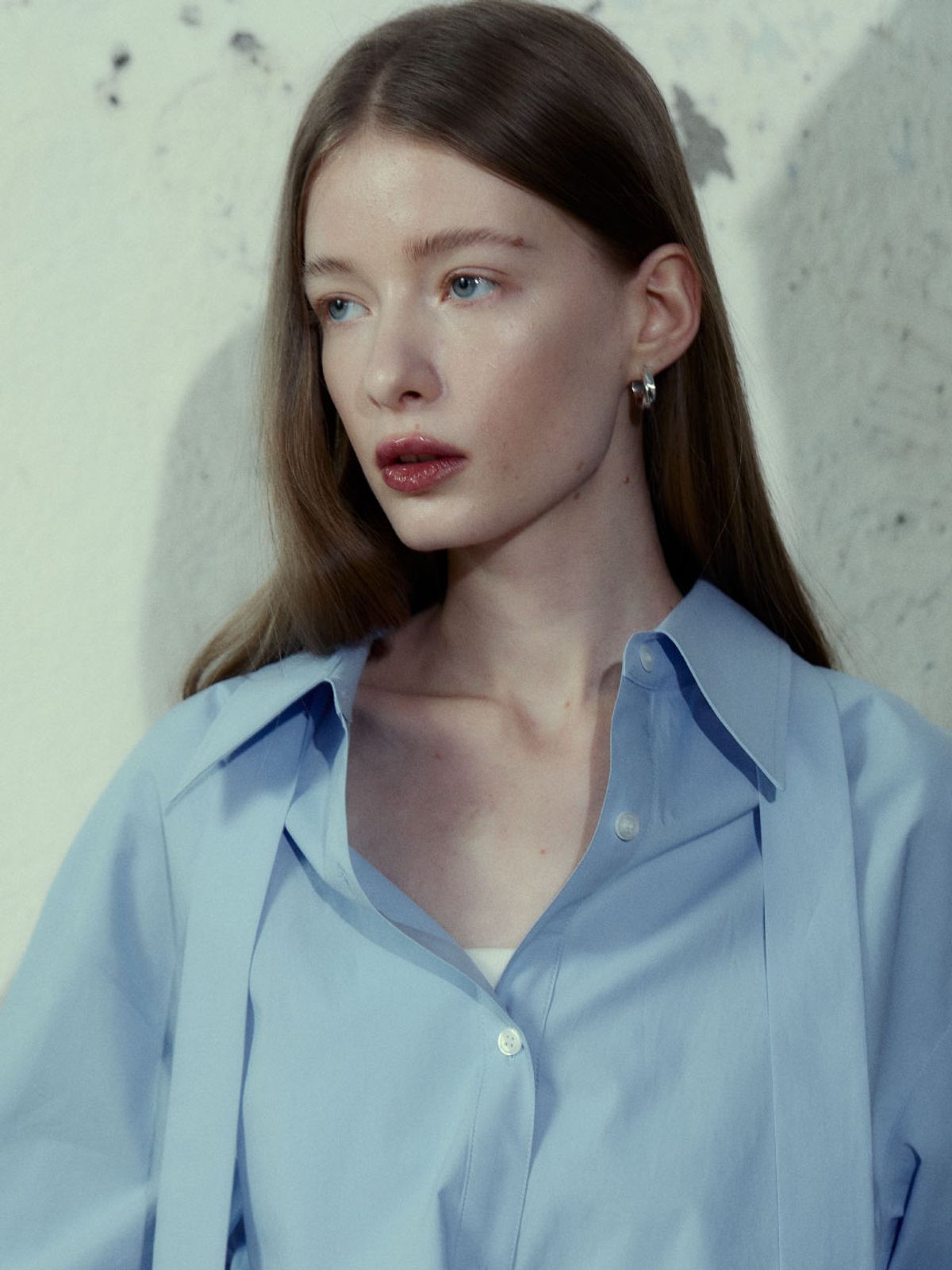 뮤제(MUSEE) MARIA Double Layered Cuffs Shirts - Blue